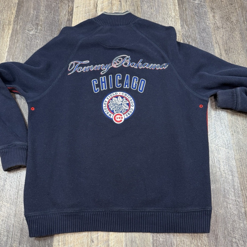 Tommy Bahama Chicago Cubs 1/4 Zip Rain Check Sweater Mens Small Navy MLB Wrigley - Picture 10 of 14